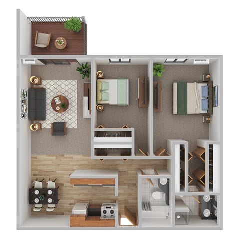 Floor plan for 2 beds, 2 baths, 995 sqft